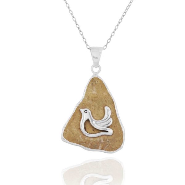 Jerusalem Stone Silver Dove Necklace-0