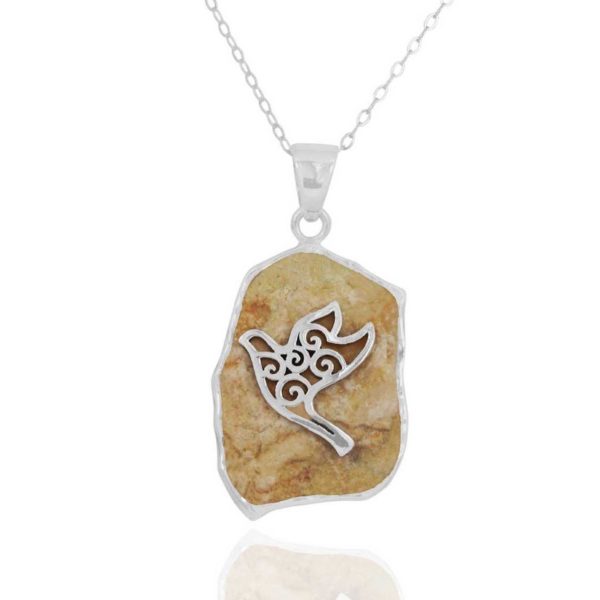 Jerusalem Stone Silver Dove of Swirls Necklace-0