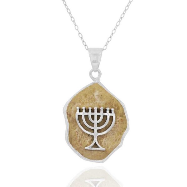 Jerusalem Stone Silver Classic Menorah Necklace-0