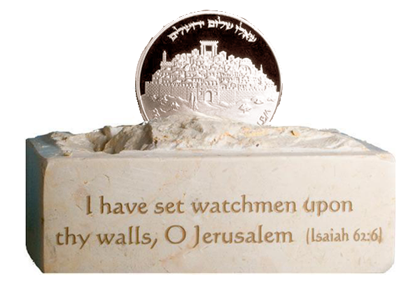 Jerusalem Peace Coin - Nickel with Stone Stand-0