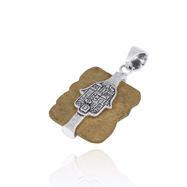 Jerusalem Stone Silver Hamsa Necklace-1972