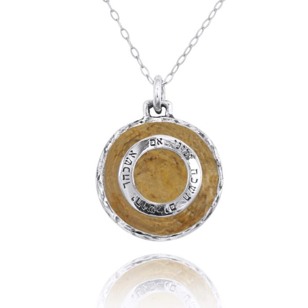 Jerusalem Stone Silver Ringed Verse Necklace-0