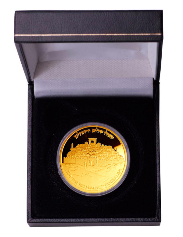 Jerusalem Peace Coin - 24kt Gold with Stone Stand-2601