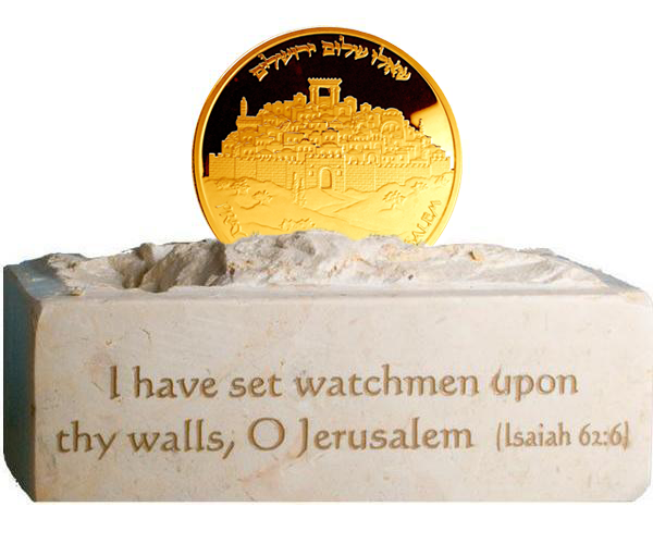 Jerusalem Peace Coin - 24kt Gold with Stone Stand-2599