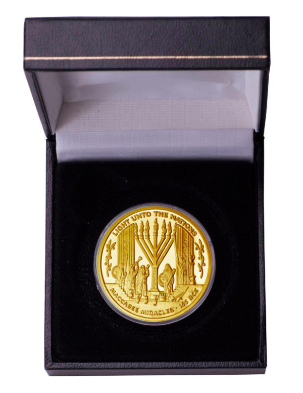 Maccabee Miracle Coin - 24kt Gold with Stone Stand -2839